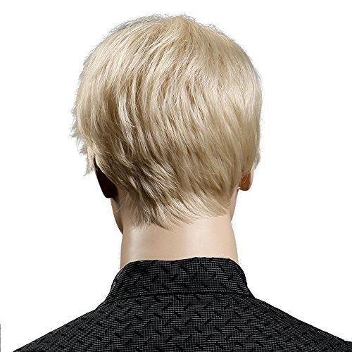 Synthetic 6inch Short Blonde Wig Natural Hair Men Straight hairStyles Heat Resistant Fiber