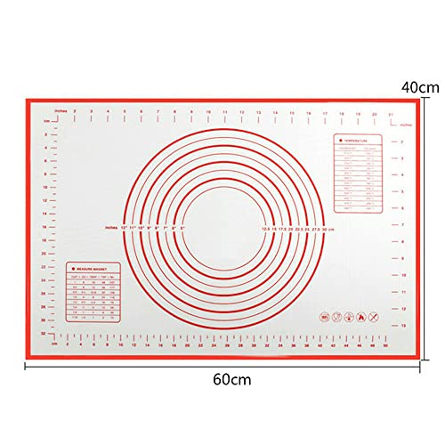 Non-stick Silicone Baking Metered Mat Pastry Clay Fondant Baking Shet Extra Thick Non-Stick Fondant Mat, Counter Mat, Oven Liner, Pie Crust Mat, Reusable Rolling Pastry Mat Dough Mat for Kitchen 60x40 (Red Mat)