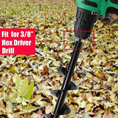 4" x 12" Easy Planter Garden Auger - Seedlings & Bedding Plant, Umbrella Hole Digger Ice Hole Digger Solid Shaft Auger,Plant Flower Bulb Auger Post Hole Digger for 3/8” Hex Drive Drill