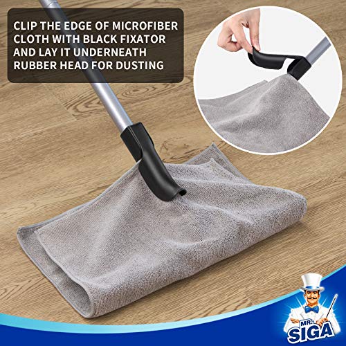 MR.SIGA Pet Hair Removal Rubber Broom with Built in Squeegee, 3 in 1 Floor Brush for Carpet, 62 inch Adjustable Handle, Includes One Microfiber Cloth for Floor Dusting