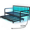 Rolanstar Daybed with Charging Station and LED Lights, Height Adjustable Twin Daybed with Trundle, Metal Sofa Bed Frame with Steel Slat Support for Living Room, Bedroom and Guest Room, Black