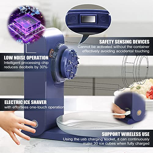 Ice Shaver, Electric Shaved Ice Machine with Ice Tray, Portable USB Charge Ice Crusher, Slushie Machine, Snow Cone Machine, for Ice Cream, Snowcone, Kakigori, Bingsu, Cocktail Maker for Home