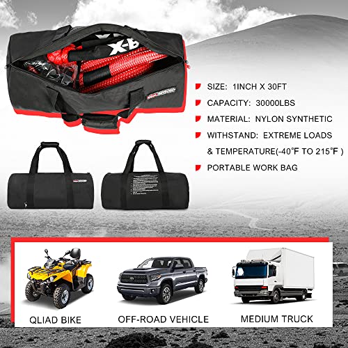 X-Bull Recovery Tow Strap Kinetic Rope 1" x 30Ft/9M with 2 Soft Shackles 15T/33000LBS Strength for Heavy Duty Winch 4x4 4WD Automotive Vehicle Stuck in Sand Mud Snow