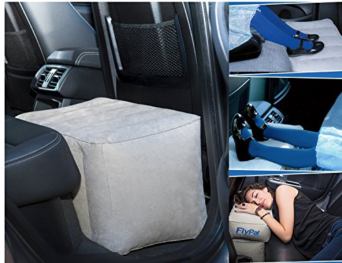 FLYPAL Inflatable Foot Rest for Air Travel, U.S Patented 2 in 1 Design, Blow-Up Pillow Cushion for Home, Office and Kids to Sleep on Long Flights, 17“x11 x17, Grey.