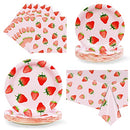 Strawberry Party Tableware Set,Strawberry Birthday Party Decoration,Summer Fruit Party Supplies Paper Plates Napkins Tablecloth for 25 Guests Perfect for Birthday Summer Fruit Party 1st Party