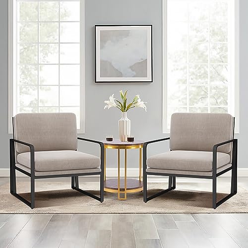 ALISH Modern Accent Chairs, Upholstered Living Room Chairs Linen Arm Chair Accent Chairs for Living Room with Metal Frame Light Khaki…