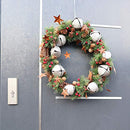 SHATCHI 25cm Natural Looking Artificial Leaves, Silver Bells, Pine Cones and Berries Wreath Front Door Hanging Christmas Xmas Wedding Decorative Garland, Green, 25 cm