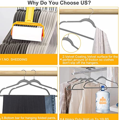 iDopick Non-Slip Velvet Hangers, 50 Pack Suit Clothes Hook Swivel 360-Ultra Hangers Space Saving for Coats, Shirt Dress, Tie, Pants & Closet Organizer (50, Grey)