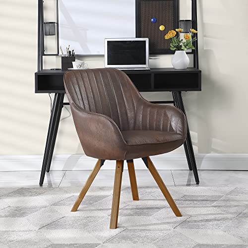 KithKasa Mid Century Modern Desk Chair No Wheels Swivel Accent Home Office Chair with Walnut Color Wood Legs for Living Room, Brown