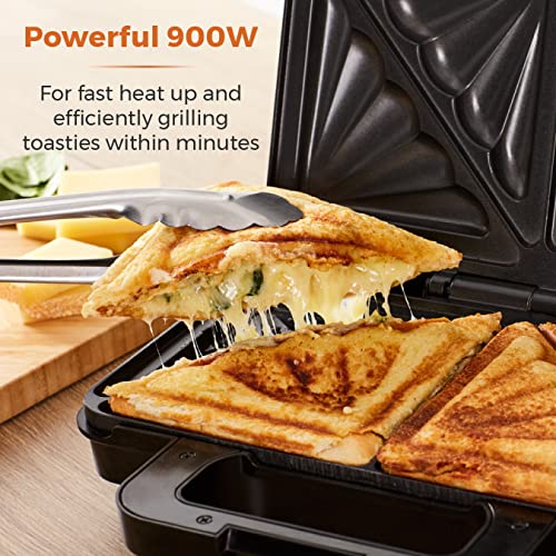 Tower T27031 Deep Filled Sandwich Maker with Non-Stick Coated Plate and Automatic Temperature Control, 900W, Stainless Steel