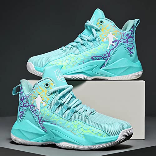 PTYIBO Basketball Shoe for Unisex-Child High top Youth's Basketball Athletic Shoes Sports Walking Stylish Green