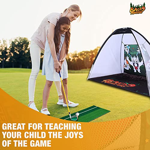 Back9 Monsters Golf Hitting Net for Kids | Golf Practice Set | Golf Practice Net | Golf Net for Indoor or Backyard | Golf Driving Practice Target Cloth and Carrying Bag