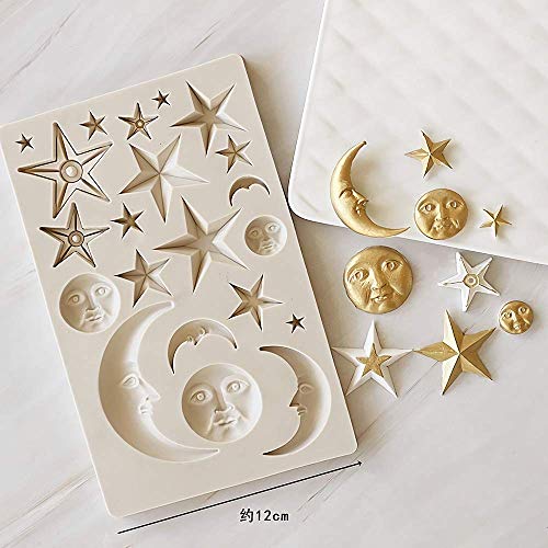 Moon Stars Sun Face Silicone Fondant Mold Chocolate Candy Gumpaste Sugarcraft Tool Cake Decorating Tools Epoxy Resin DIY Polymer Clay Silicone Mold