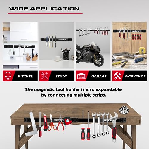 Magnetic Tool Holder Storage Organizer: 7-Piece Garage Wall Mount Rack Organization Strip Power Magnet Organizers Mounted Workbench Board Slatwall Van Hanger