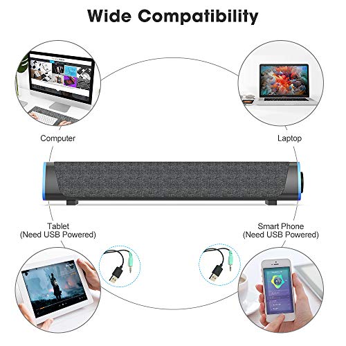 SOULION R30 Computer Speakers, USB Powered Small PC Speakers, Colorful RGB Lights with Switch Button, Surround Sound Portable Computer Sound Bar Speaker for Desktop Laptop