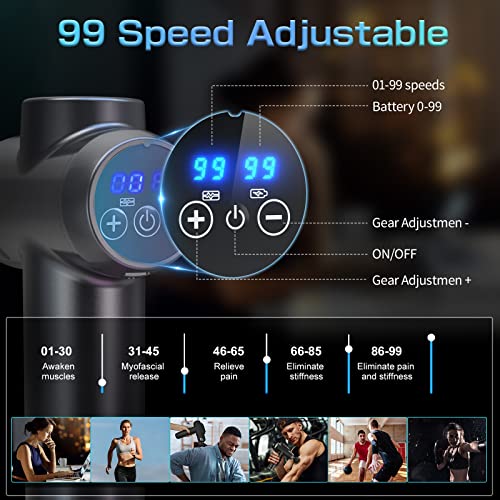 Massage Gun,Massager Muscle Massage Gun 99 Speeds Powerful Percussion Massager, Fascia Gun Muscle Gun with 6 Heads LCD Display, Handheld Muscle Body Massager for Body Pain Recovery