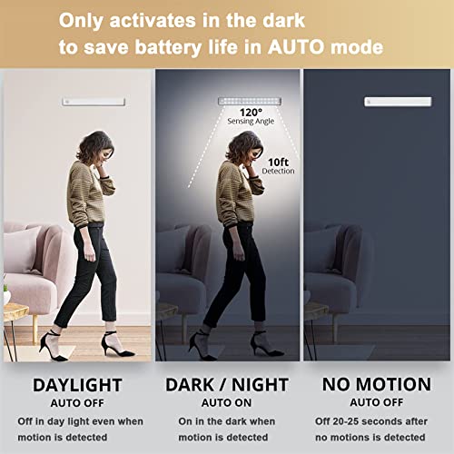 AUTENS 3 Pack Motion Sensor Under Cabinet Lights,USB Rechargeable 44LED Closet Light, Motion Detect Warm&White Dimmable Light Stick on Closet Toilet Bathroom Stair Wall Hallway Cabinet Indoor Lights.