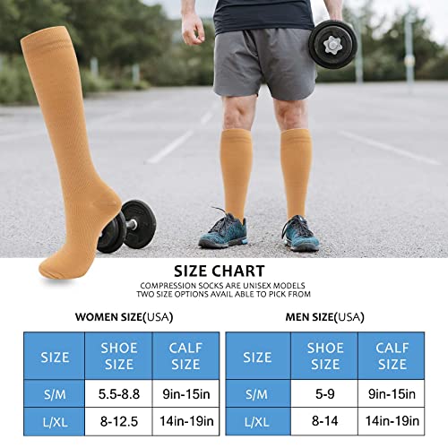 hello momoya Compression Socks for Women Men 20-30 mmHg Knee High Support Socks Pregnancy, Nurses, Running, Flying, 07-8 Pairs-nude, Large-X-Large