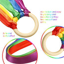 3 Pieces Rainbow Hand Kite Ribbon Runner Wrist Ribbons, Ribbon Wind Wand Dancing Ribbon Streamer with Wood Ring Learning Educational Sensory Toys for Birthday Party Favors