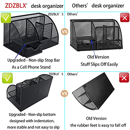 ZDZBLX Desk Organiser, Mesh Desk Tidy Multifunctional Pen Holder, Pen Pot Desktop Organiser, Upgraded Office Stationary Organiser Desk Accessories Storage with Drawer for School, Home, Office(Black)