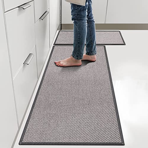 [2 PCS] Jabykare Non Slip Absorbent Kitchen Floor Mat for Standing Front Sink - Non-Skid & Comfort Kitchen Rugs and Mats, Door Mat for Laundry, Kitchen (Grey)