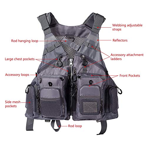 BASSDASH Strap Fishing Vest Adjustable for Men and Women, for Fly Bass Fishing and Outdoor Activities
