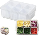 [1 Pack]Fridge Food Storage Containers with Lids Airtight Refrigerator Food Fresh Box with 6 Pcs Detachable Drain Basket Vegetables Sealed Keeper for Ginger Garlic Onion (1)