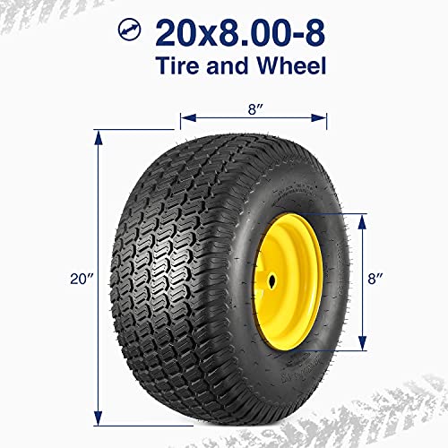 MaxAuto 20x8.00-8 Lawn Mower Tires 20x8x8 Lawn Tractor Tire 20x8-8 Turf Tire with Rim, 3.5" Offset Hub, 3/4" Bore with 3/16" Keyway, 4 Ply, 965lbs Capacity, Set of 2