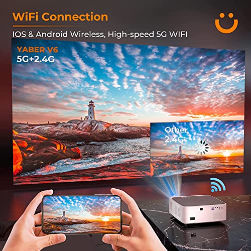 Yaber 5G WiFi Bluetooth Projector 9000 Lumens 1080P FullHD Portable Projector, 4K Supported, 350" Home &Outdoor Theater, PPT Presentation Projector Compatible with iOS/Android/PC/TV Stick/DVD/PS5