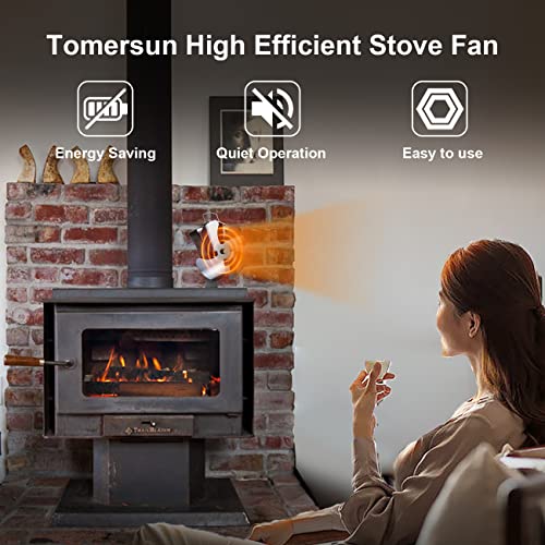 TOMERSUN 4 Blades Stove Fan Heat Powered Wood/Log Burner Fan Eco Friendly Heat Circulation for Wood/Log Burner/Fireplace