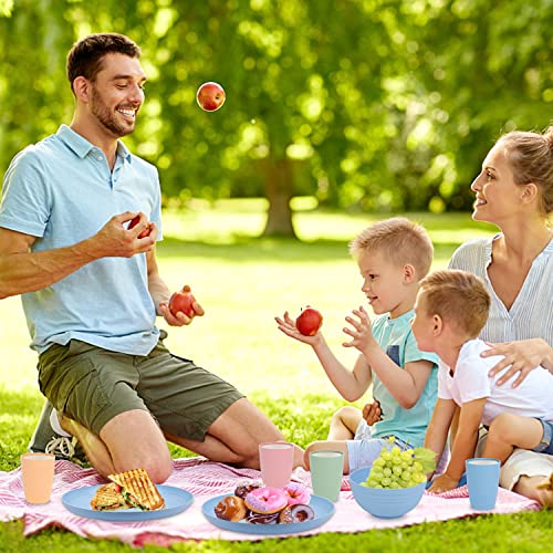 Zelova Wheat Straw Dinnerware Sets for 6- Unbreakable Plastic Dishes Set 42 PCS, Reusable Plates and Bowls Sets, Lightweight, Microwave & Dishwasher Safe - Perfect for Camping, Picnic, Campervan
