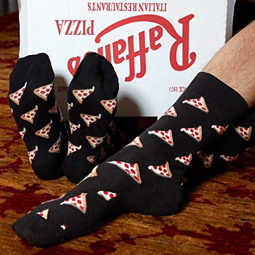 Hot Sox Men's Fun Food and Drink Crew Socks - 1 Pair Pack - Cool & Funny Novelty Fashion Socks, Pizza (Black), 6-12