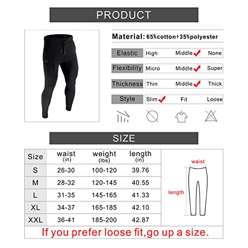 BROKIG Mens Joggers Sport Pants, Casual Gym Workout Sweatpants with Double Pockets (Large, Black)