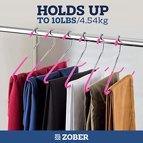 Zober Pants Hangers Non Slip - 30 Pack Open Ended Pants and Jean Hangers for Closet - Space Saving Clothes Hanger - Strong, Durable, Metal Pant Hangers (Pink)