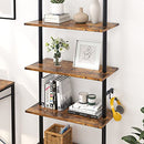 Bestier 70" Industrial Wall-Mounted Ladder Shelf 5 Tier Bookshelf with Storage Organizer Plant Flower Display Stand Round Tube Bookcase Rack with 2 Hooks for Home Office, Rustic Brown