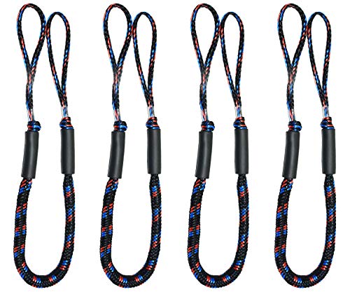 Bungee Boat Dock Lines 4 Feet Colourful Dockline Mooring Rope Boat Accessories Docking Lines PWC Shock Cords for Boats Kayak, Jet Ski, Pontoon, Canoe, Power Boat Wave Runner, SeaDoo, Watercraft 4pcs