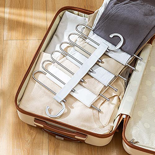 DAWNTREES 2 Pack 6 in 1 Pants Hangers, Adjustable,Non-Slip, Space Saving, Wardrobe Organizer, Pants, Jeans, Skirts, Scarves, Multipurpose Hanger Organizer for Closet Multi-Purpose.