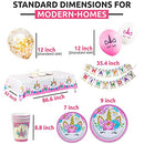 Value Smash Unicorn Party Supplies 24 guests for girls with Birthday Banner, Unicorn Cake Topper, Headband & Sash, Dinning & Dessert plates, Tablecloth, Cups, Forks & Spoons Set, 15 balloons