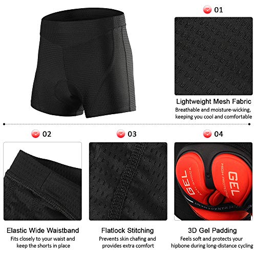 Lixada Men's Cycling Underwear Shorts 3D Padded MTB Bicycle Bike Underwear Shorts Breathable Quick Dry Shorts, Black+red, Medium