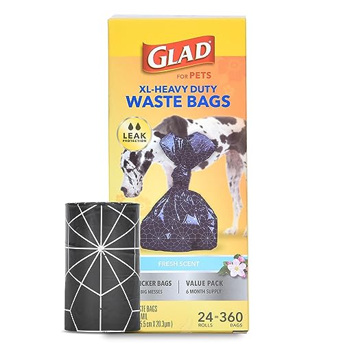 Glad for Pets Extra Large, Heavy Duty Scented Dog Waste Bags Value Pack | Scented, Tear-Resistant Heavy Duty Dog Poop Bags for Fast and Easy Dog Waste Cleanup | 24 Rolls Waste Bags, 360 Count