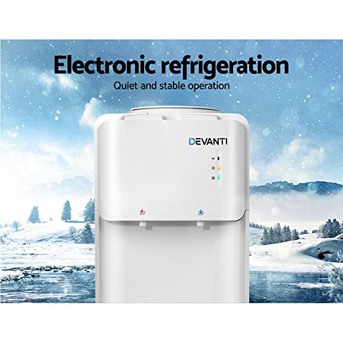 Devanti Water Dispenser Top Loading Cooler for Office Home Living Room Indoor, Stand Cold Hot Chiller Purifier 22L Capacity Bottle with 2 Filter, Freestanding White Temperature Settings