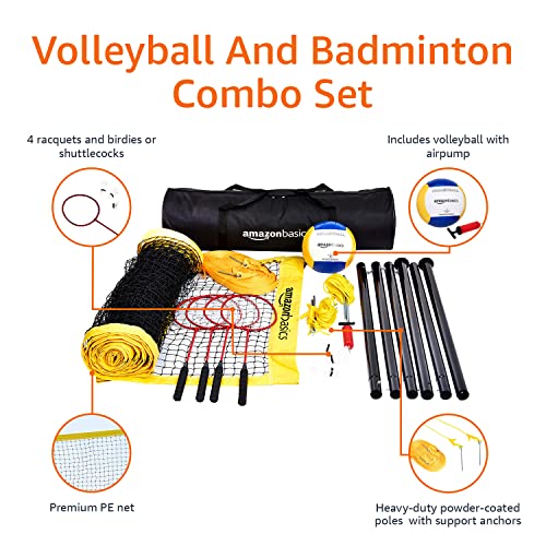 Amazon Basics Outdoor Volleyball and Badminton Combo Set with Net