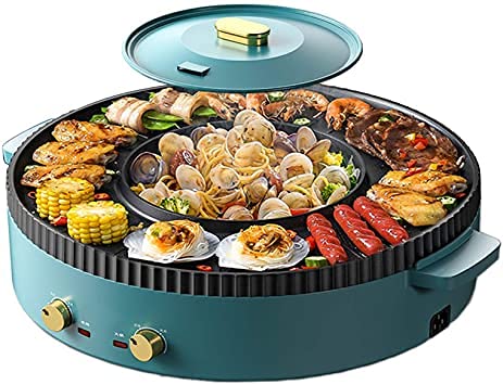 All New Electric Barbecue Hotpot Oven Grill Smokeless Hot Pot Machine BBQ (AU Plug) Green/White (Green)