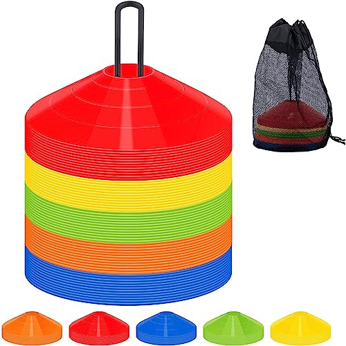 60 Pack Agility Soccer Cones with Carry Bag and Holder for Training,Sports Cones,Disc Sports Cones,Football Cones for Drills Distraining Cones for Basketballs,Agility Football Cones Set