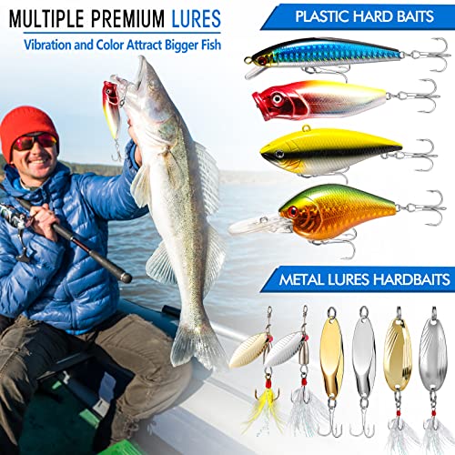 PLUSINNO Fishing Lures for 12 Rigs, Fishing Tackle Box with Tackle Included  Crankbaits, Spoon, Hooks, Weights and More Fishing Accessories, 353 Pcs  Fishing Lure Baits Gear Kit for Freshwater Bass…