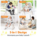 BABY JOY 3 in 1 Wooden Baby Highchair, Rocking Chair/Booster Seat/Toddler Chair Infant Dining Chairs w/Double Removable Tray, 3-Point Seat Belt & Removable Cushion (Gray)