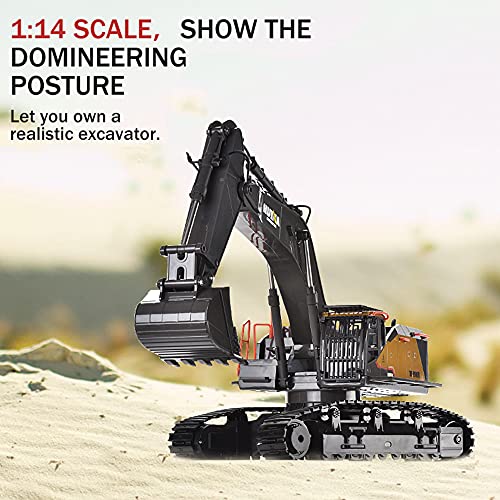 Upgraded Charging Excavator RC Toy 22-Channel Full-Function RC Excavator Sand Engineering Vehicle 1:14 2.4Ghz with Lighting and Sound Effects of Remote Control Engineering Toy Excavator