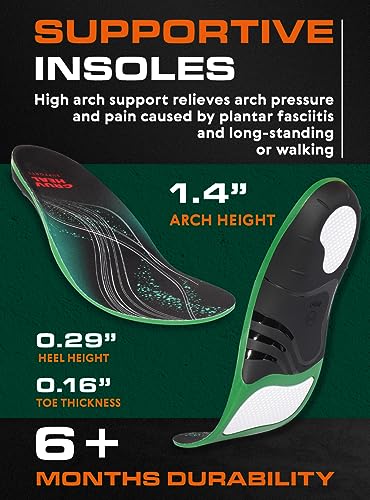 {220+lbs} Plantar Fasciitis Strong Arch Support Insoles Inserts Men Women - Flat Feet - Orthotic Insoles High Arch for Arch Pain - Work Boot Shoe Insole - Heavy Duty Support Pain Relief (S, Green)