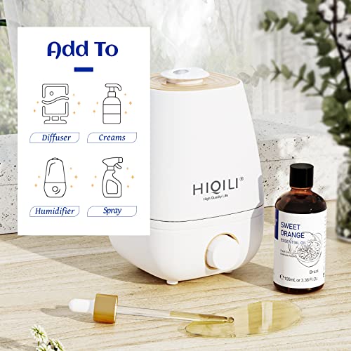 HIQILI Orange Essential Oil, 100% Pure for Diffuser Skin Massage - 3.38 Fl Oz