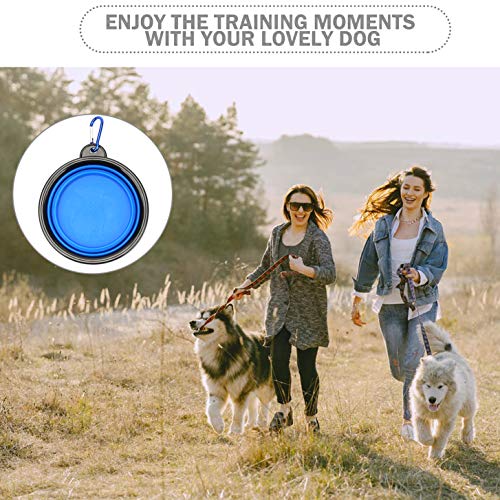 Dog Treat Pouch Bag with Dog Bowl, Pet Training Clicker Puppy Dog Training Snack Bag Built-in Poop Bag Dispenser Zipper Pocket with Adjustable Waist Belt Pouch Hand-Free for Dog Walking Training (Blue)